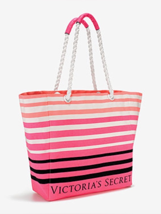 Victoria's Secret Handbags - NWT $78 Victoria's Secret Pink and White Striped Canvas Tote